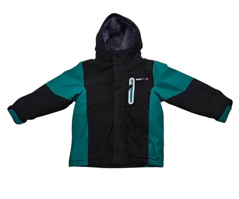 SwissTech Boys Black and Green Winter Jacket Fleece Lined Winter Coat XL (14-16)